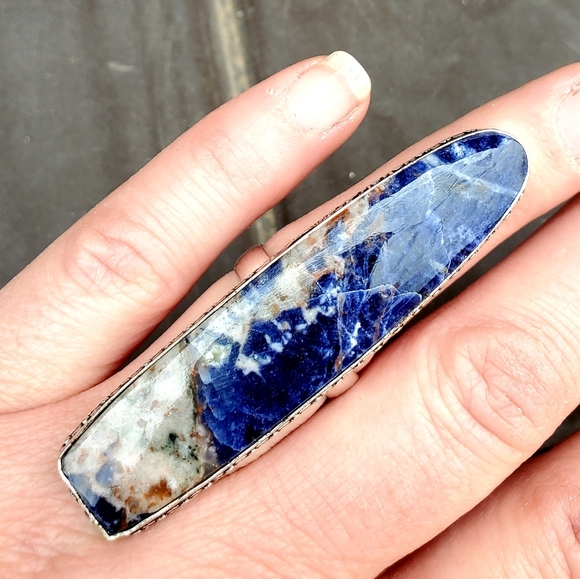 New Huge Sodalite 925  Silver Statement Ring. - Picture 7 of 16